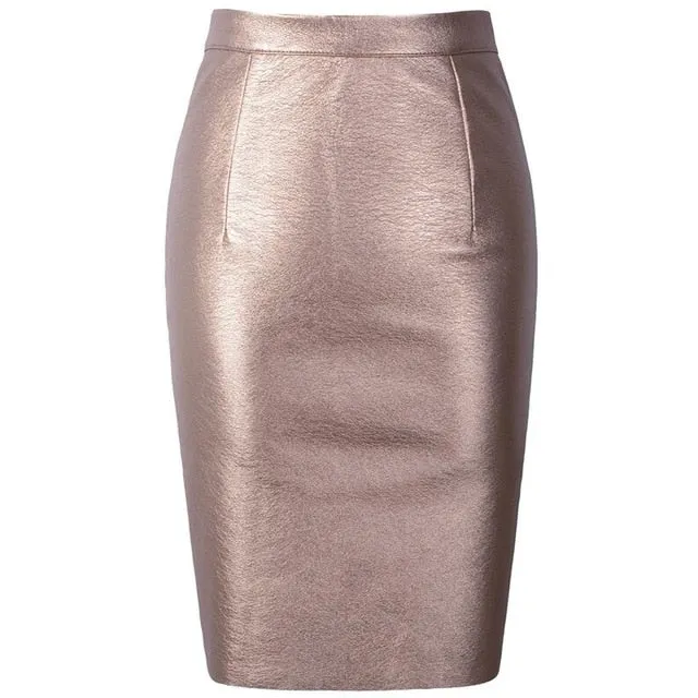 VenusFox High Waist Sexy Faux Fur Bodycon Leather Midi Skirts