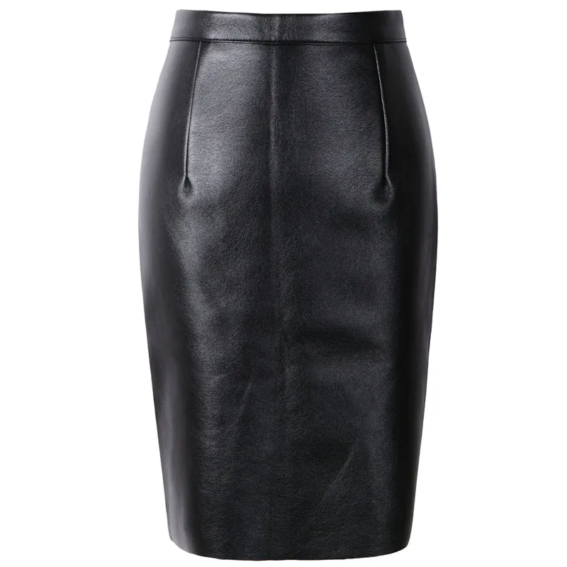 VenusFox High Waist Sexy Faux Fur Bodycon Leather Midi Skirts