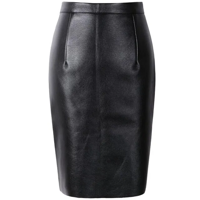 VenusFox High Waist Sexy Faux Fur Bodycon Leather Midi Skirts