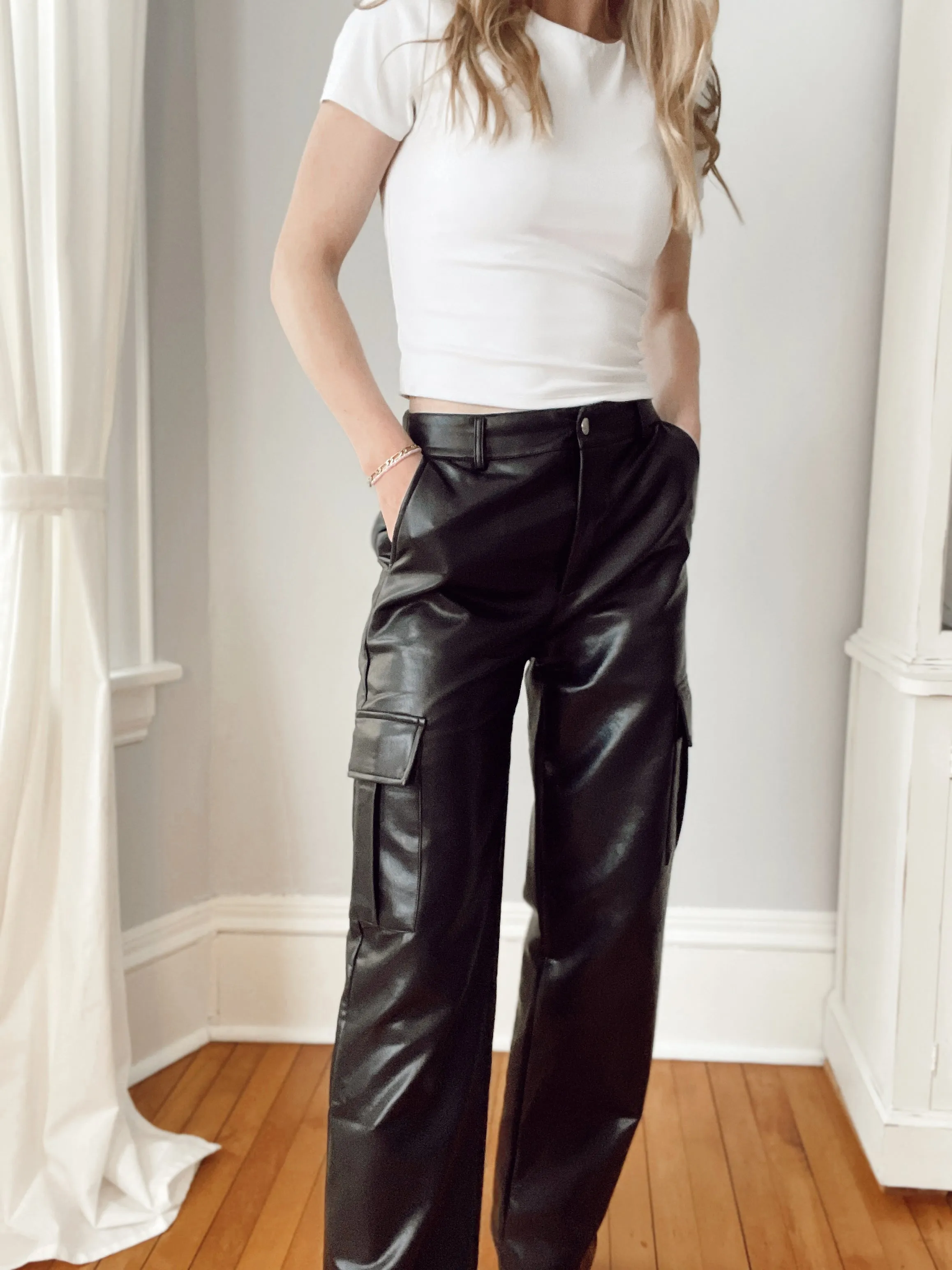 Walk This Way Faux Leather Cargo Pants