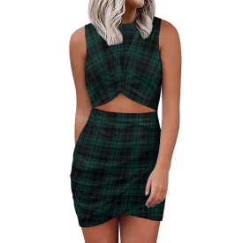 Wintergreen PLaid Navel-Bearing Cross-Fit Hip Skirt Slim wrap hip skirt