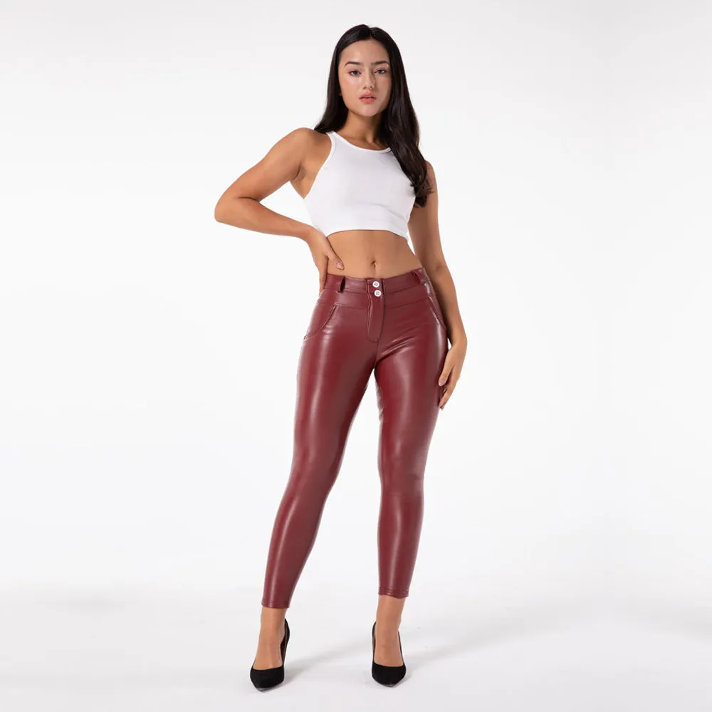 Wjczt Melody Exclusive Straight Trousers Patent Leather Leggings Red Pants Streetwear Women&#39;s Leather Pants Autumn Casual Pants Skinny