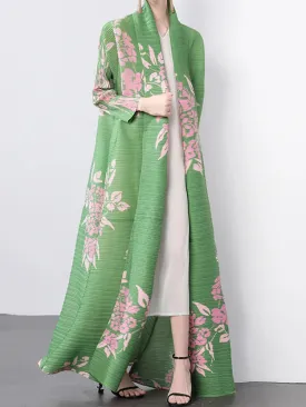 Women's Classy Floral & Leaf Long Pleated Coat