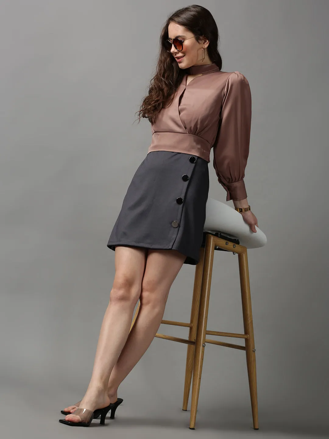 Women's Grey Solid A Line Skirt