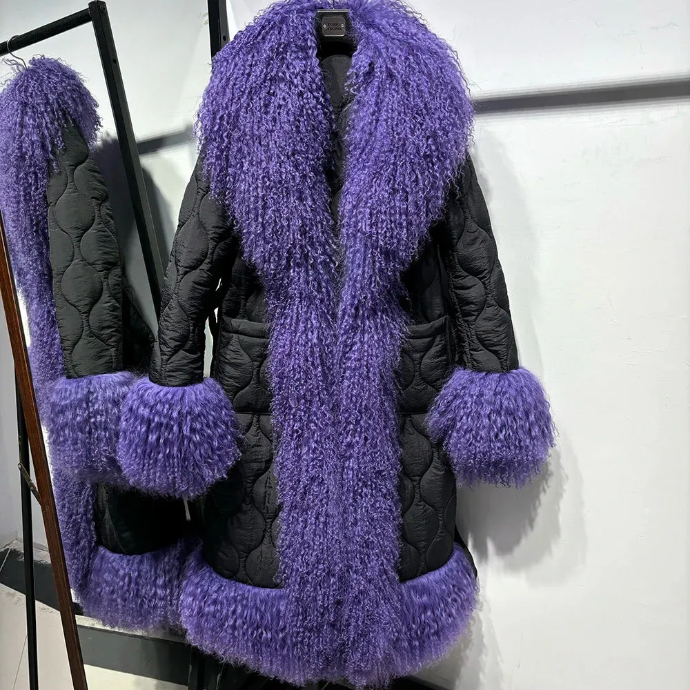 Women's Mongolian Sheep Curly Fur Quilted Coat