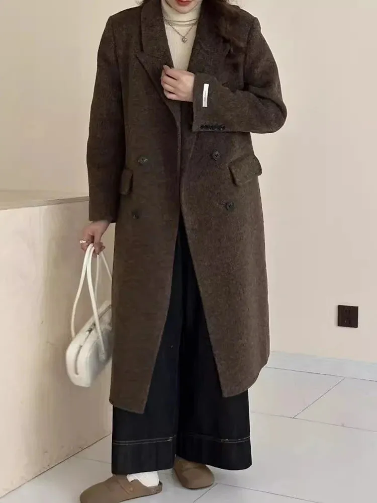 Women's Petite Long Wool Overcoat Jacket