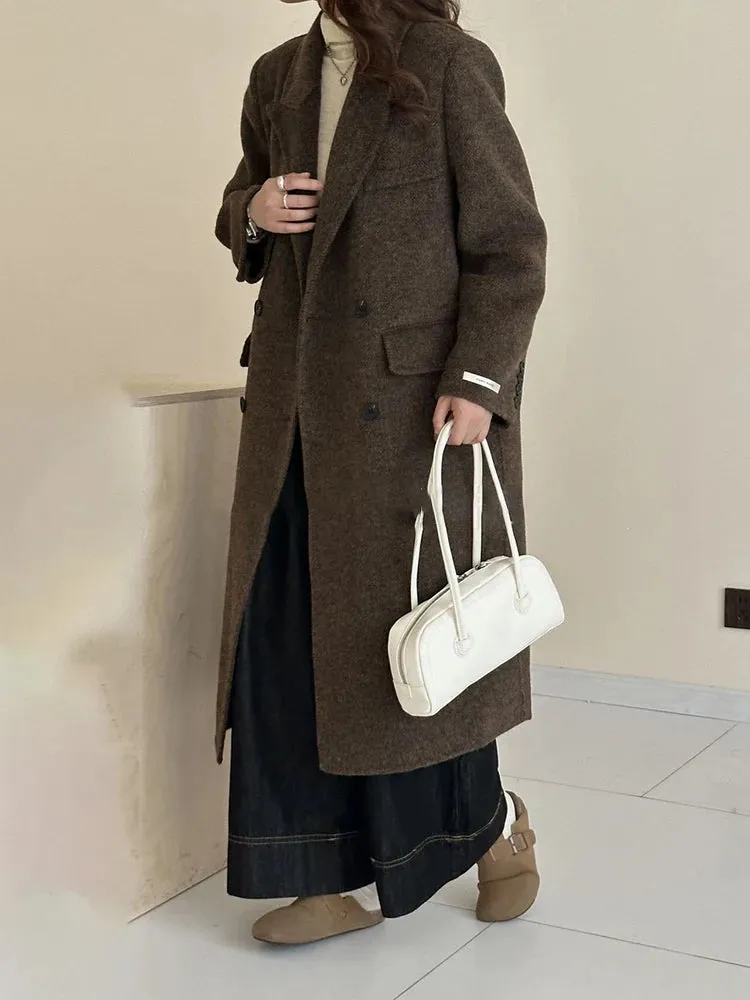 Women's Petite Long Wool Overcoat Jacket