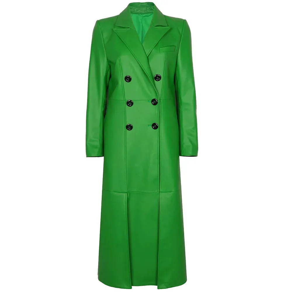 Women's Sheepskin Leather Long Trench Coat