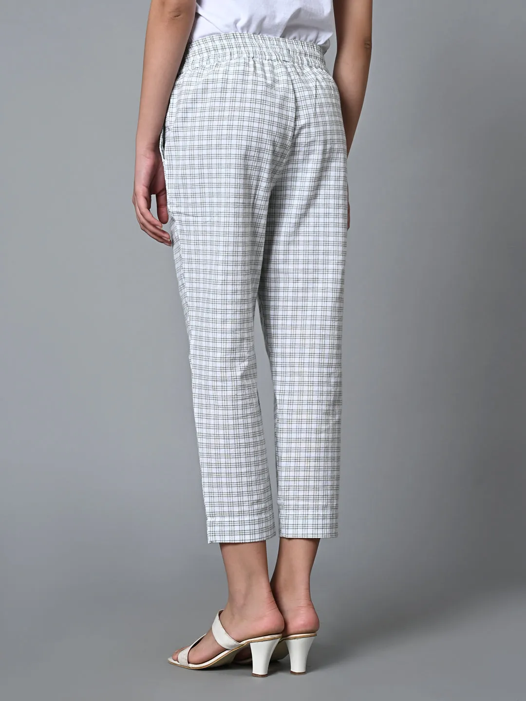 Women's White Cotton Linen Regular Fit Pant